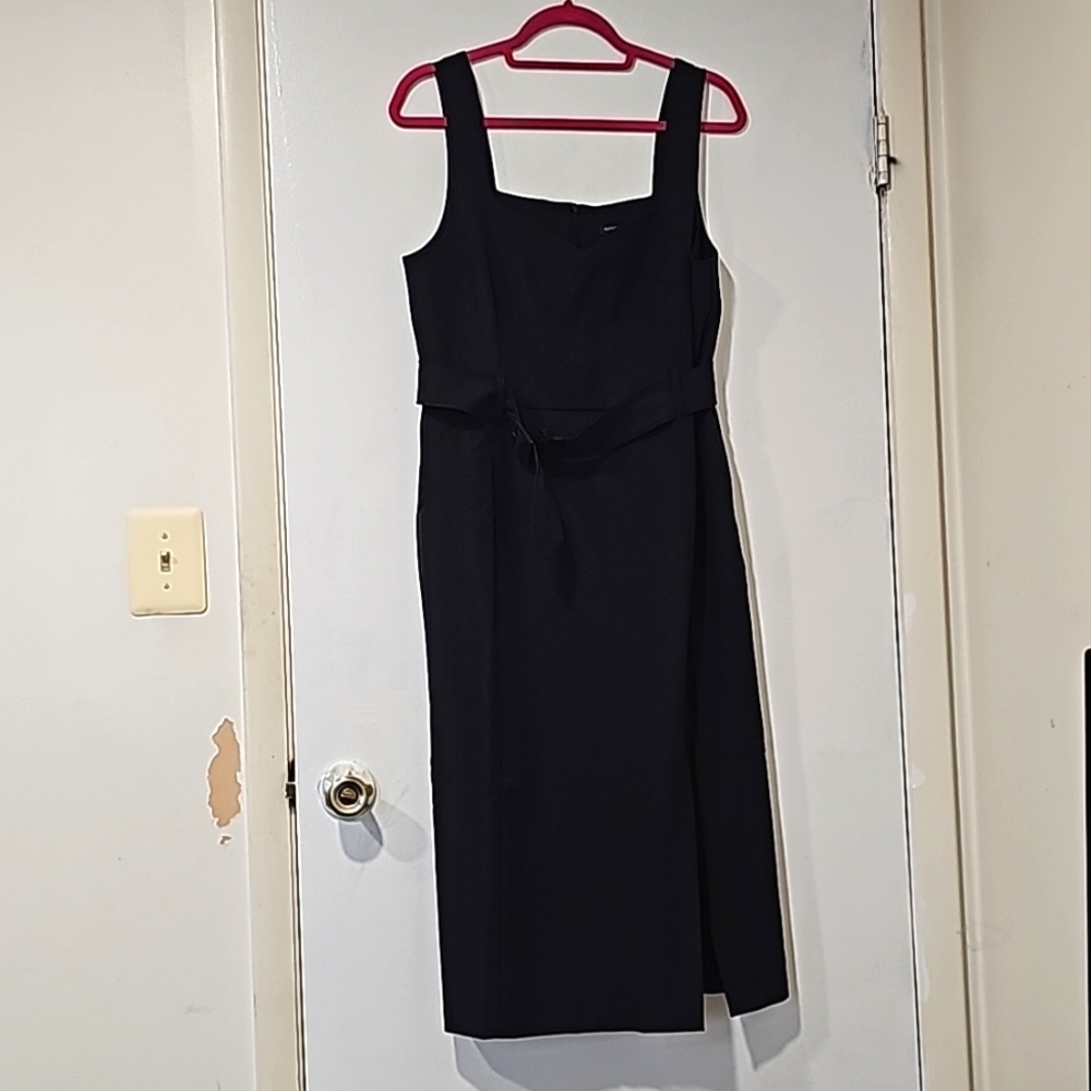Black belted suit dress